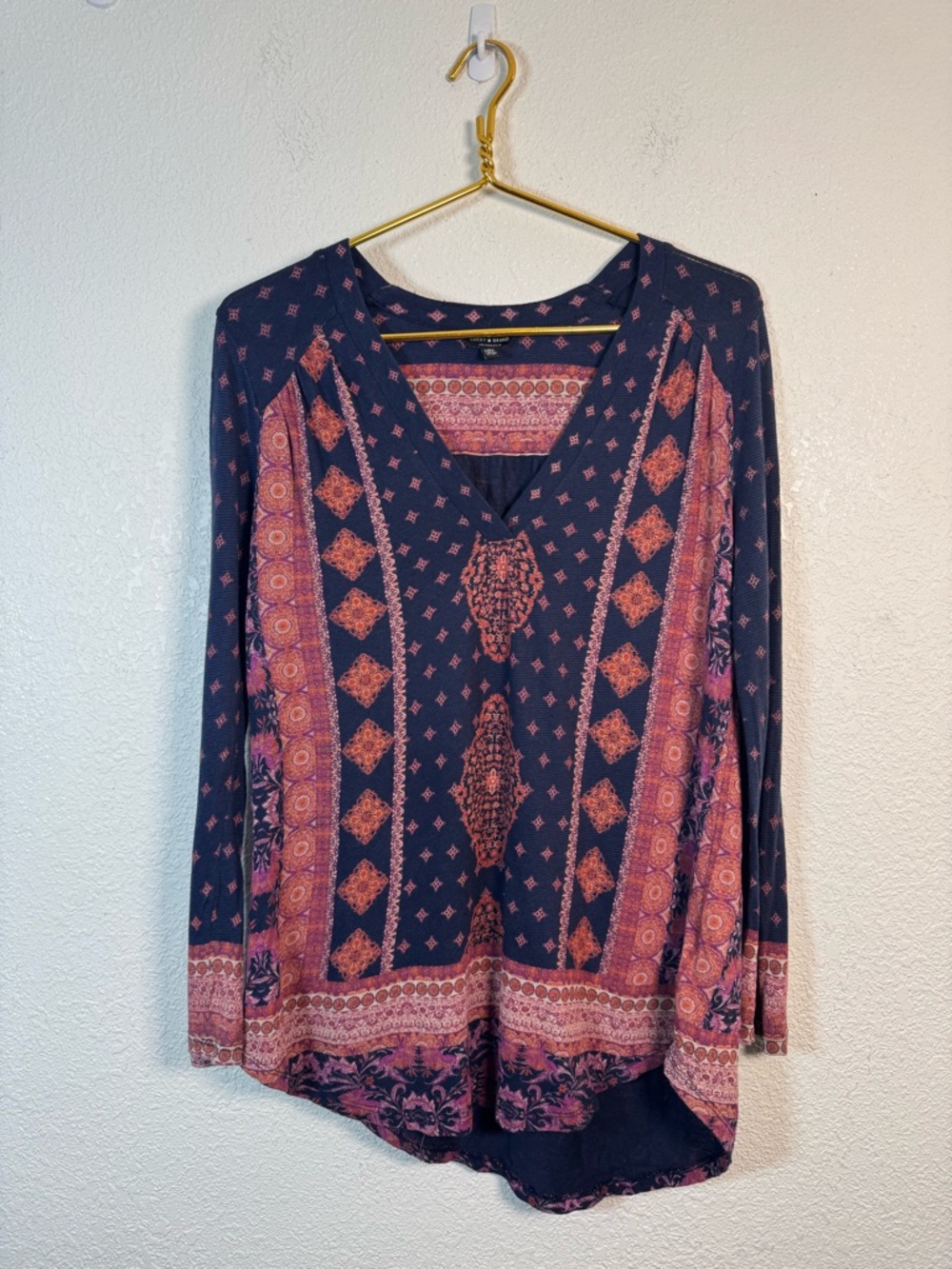 Lucky Brand bohemian long sleeve top shirt cotton linen blend medium